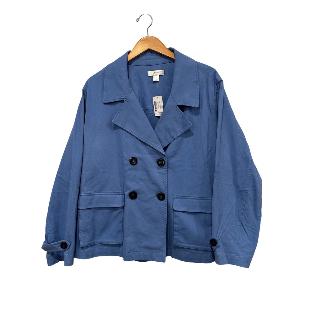 CJ Banks Womens 3X Blue Double Breasted Cotton Blend Jacket A486477 NEW